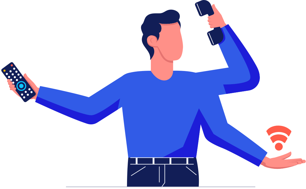 Man met telefoons en wifi-signaal