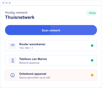 Voorbeeld van de NiFy app met gevonden apparaten op een thuisnetwerk