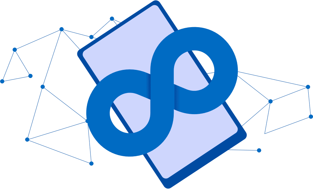 Infinity logo op een mobiel toestel en verbonden vormen