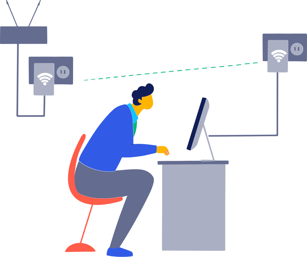 Man gebruik internet via het stopcontact op zijn computer