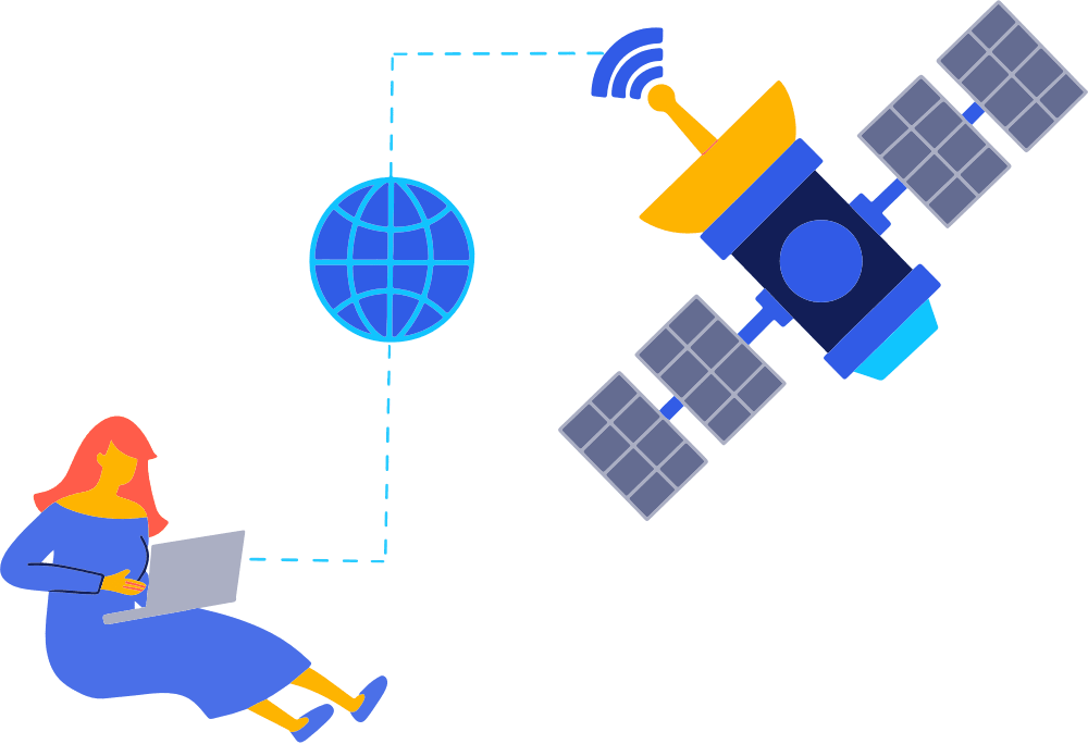 Vrouw gebruikt internet via de satelliet op haar laptop