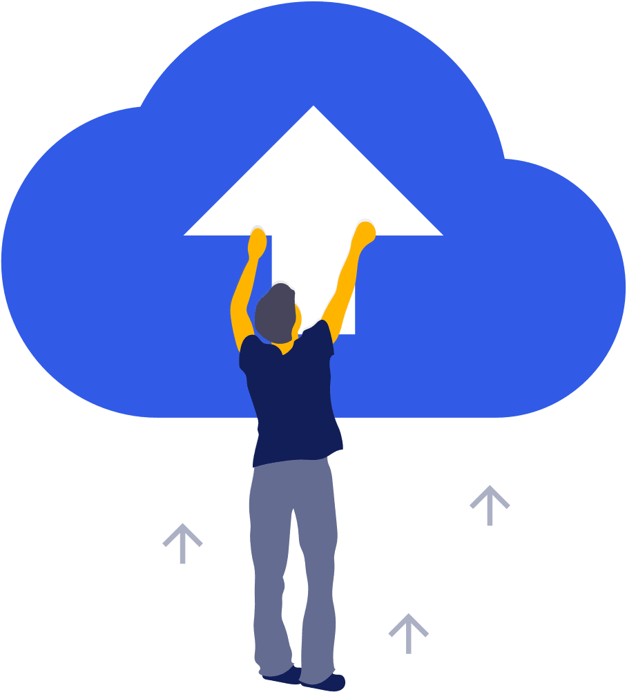 Man houdt een pijl omhoog in een wolk